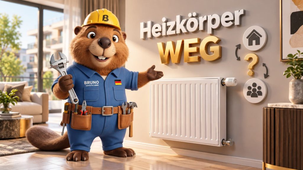 Bruno der Biber erklärt, ob ein Heizkörper in der Eigentumswohnung zum Gemeinschaftseigentum oder zum Sondereigentum gehört.