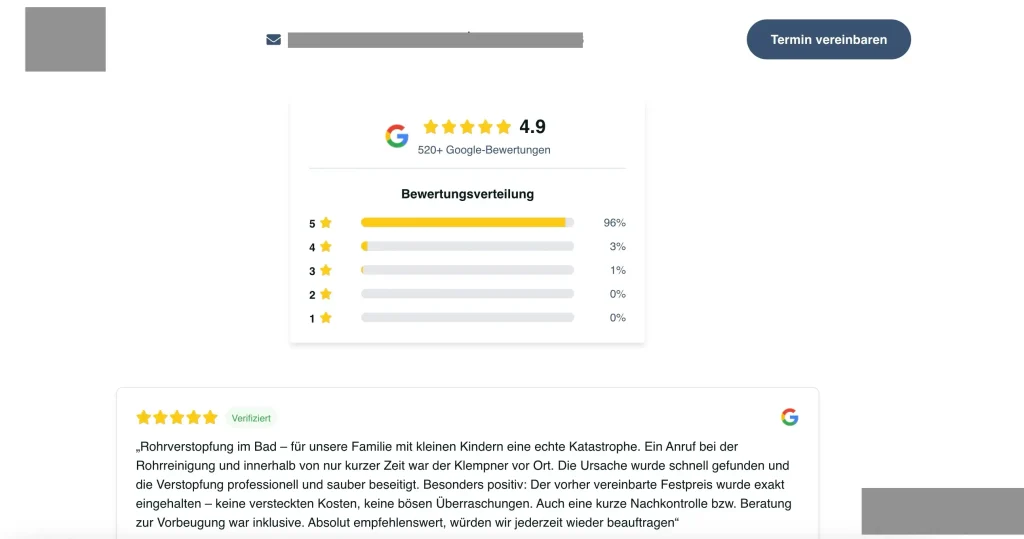 Google-Bewertung mit 4,9 Sternen und 520+ Rezensionen — Beispiel für eine Bewertungsgrafik auf einer Firmenwebsite