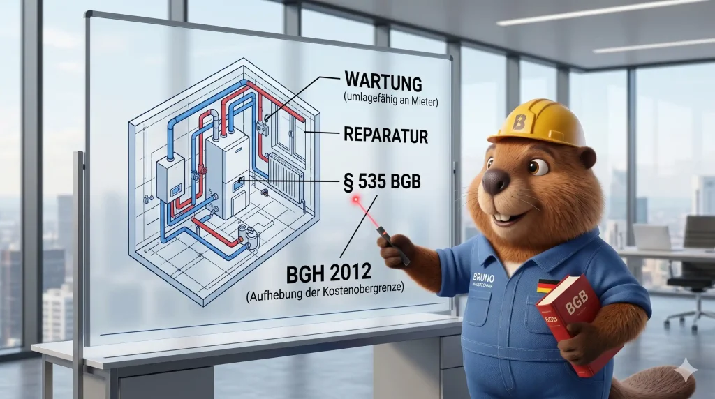 Bruno der Biber erklärt den Unterschied zwischen Wartung und Reparatur nach § 535 BGB und dem BGH-Urteil 2012