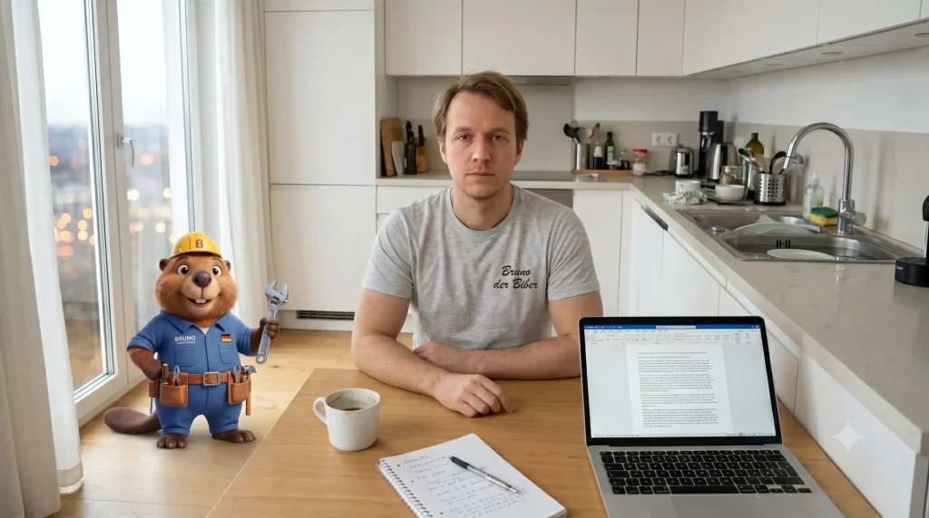 Thomas sitzt in Göttingen, Wasser steht in der Spüle, er dokumentiert den Mangel auf dem Laptop