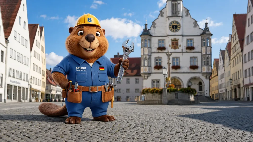 Bruno vor dem Historischen Rathaus in Leutkirch als Symbolbild für Rohrreinigung.