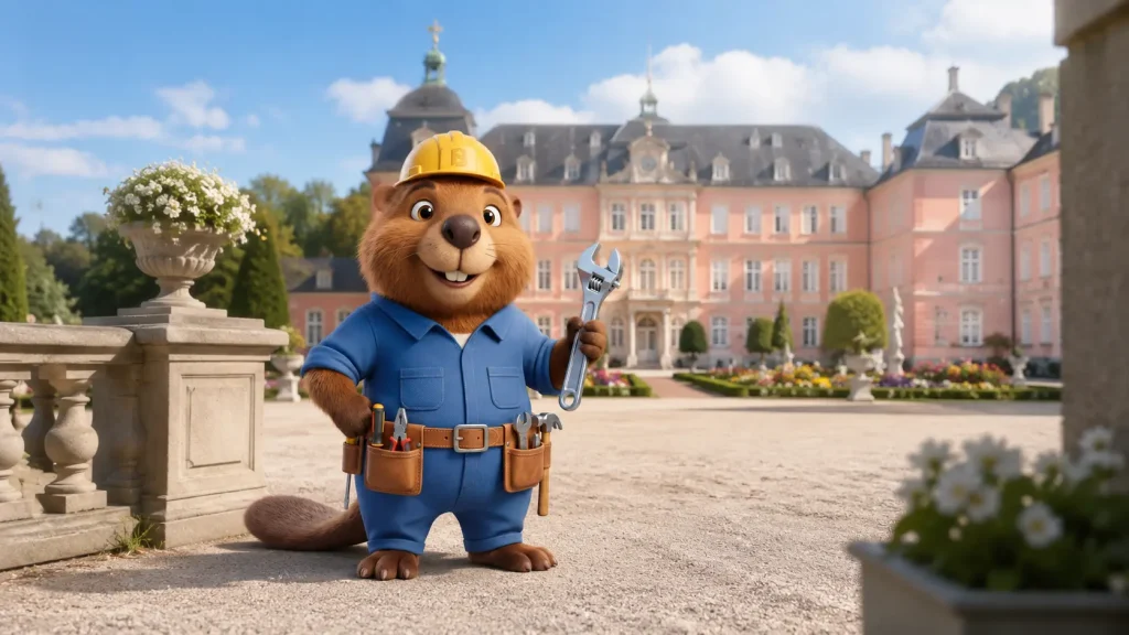 Bruno vor dem Schloss Schwetzingen als Symbolbild für Rohrreinigung in Schwetzingen.
