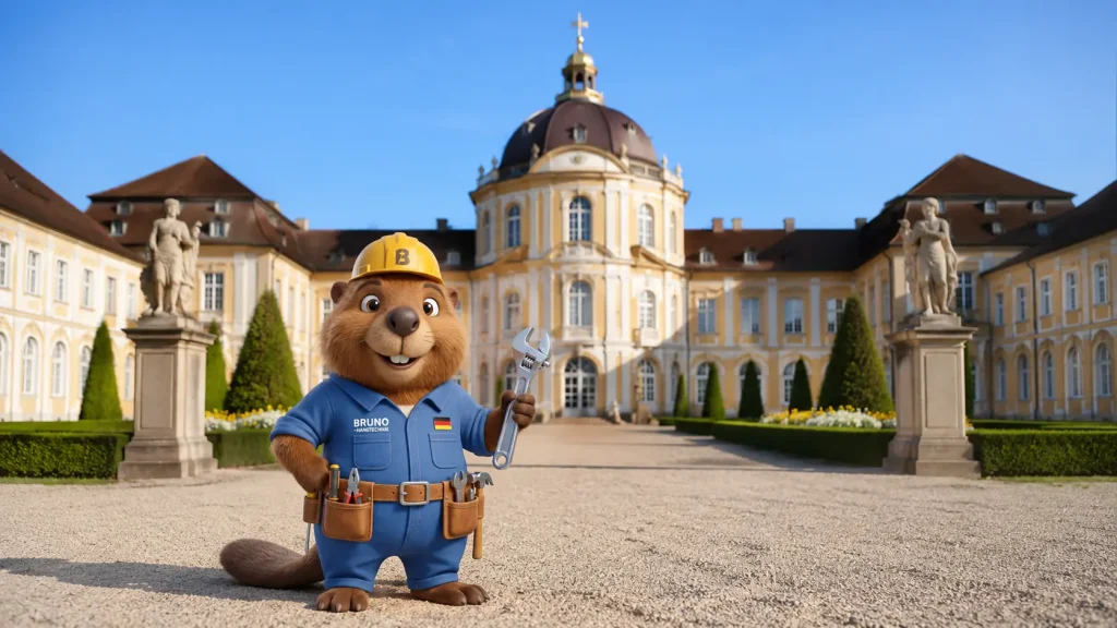 Bruno vor der Eremitage Waghäusel als Symbolbild für Rohrreinigung in Waghäusel.