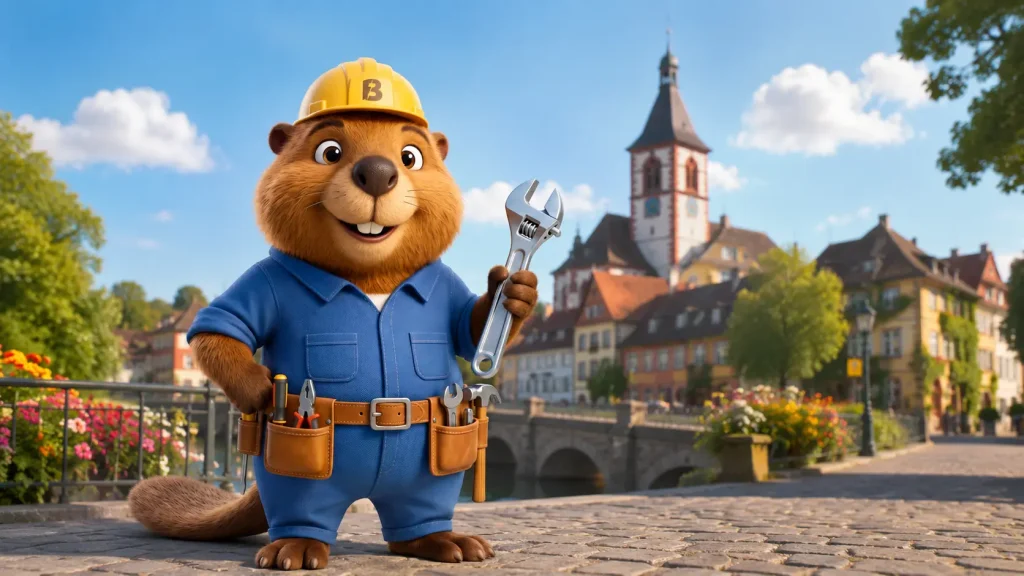 Bruno vor einer historischen Ortskulisse in Bad Krozingen.