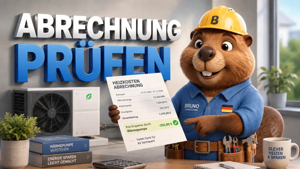 Bruno prüft eine Heizkostenabrechnung mit Wärmepumpe und zeigt mögliche Einsparungen