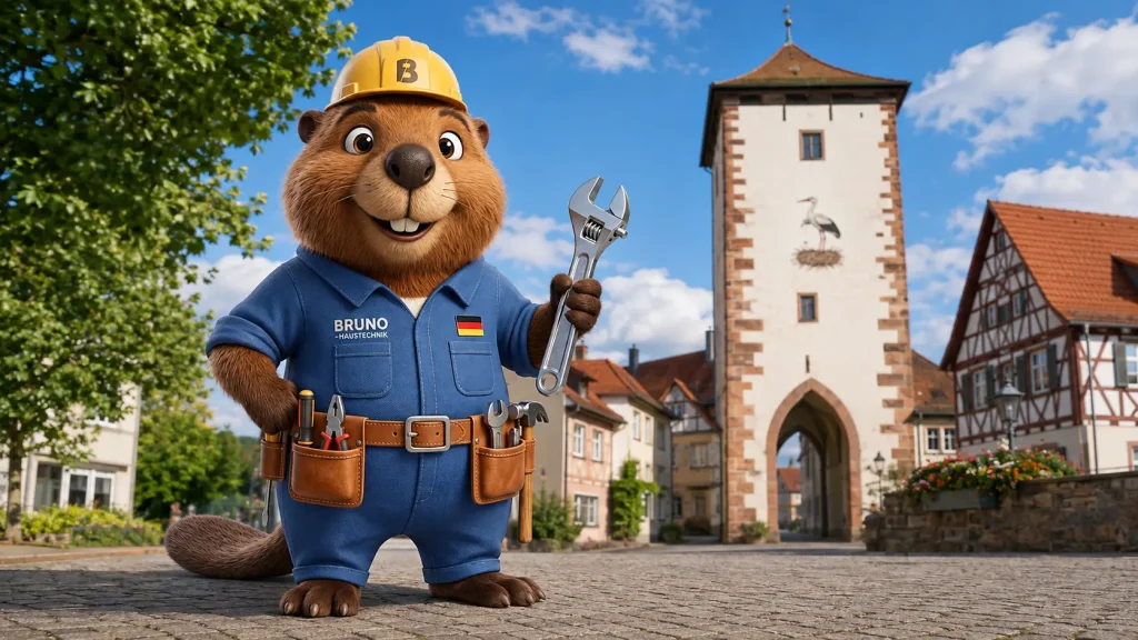 Bruno der Biber vor dem Storchenturm in Denzlingen