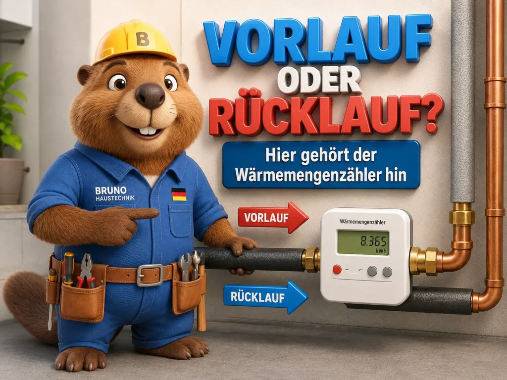Bruno zeigt den Einbau eines Wärmemengenzählers im Vorlauf oder Rücklauf einer Wärmepumpe.