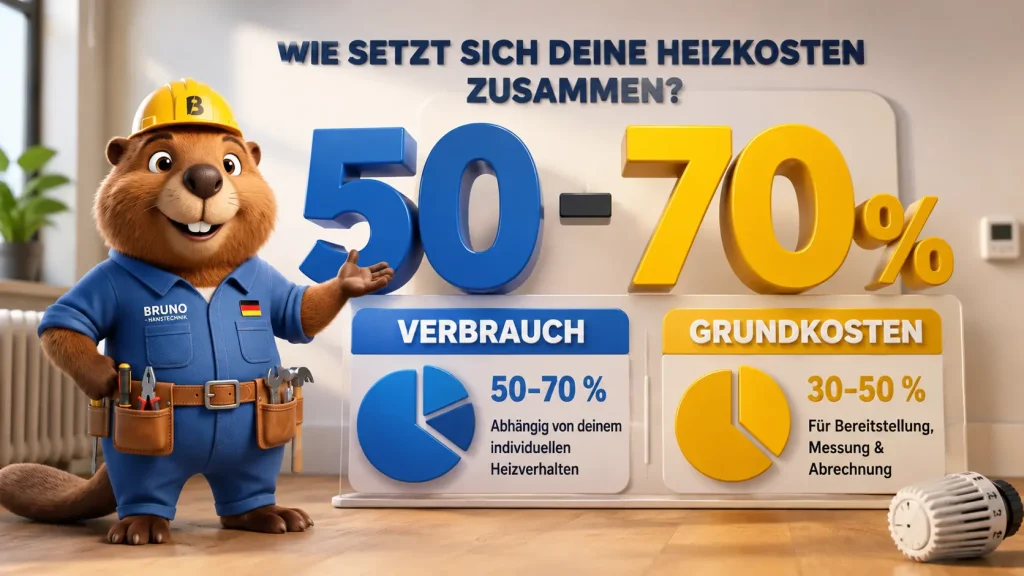 Bruno erklärt bei einer Wärmepumpe die Aufteilung von Heizkosten, Warmwasser und Verbrauchskosten