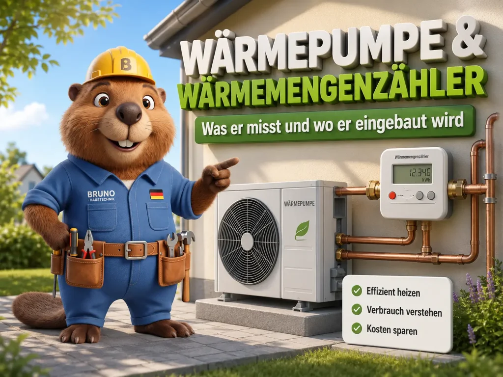 Bruno erklärt den Wärmemengenzähler bei einer Wärmepumpe und zeigt, was das Messgerät erfasst.