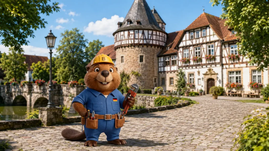 Bruno der Biber vor dem Wasserschloss in Sachsenheim