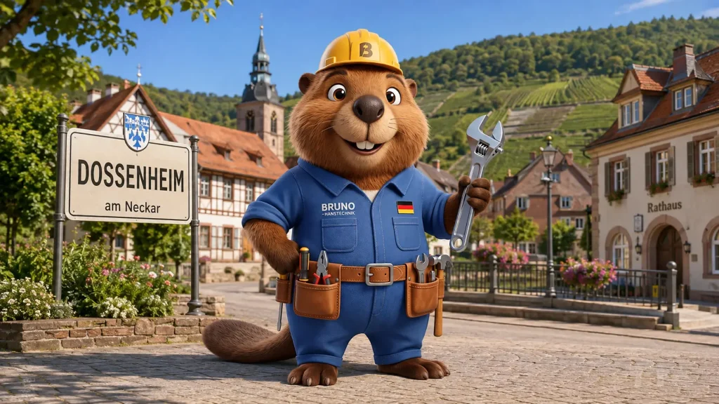 Bruno vor einer Ortskulisse in Dossenheim mit Hanglage und Odenwald im Hintergrund.