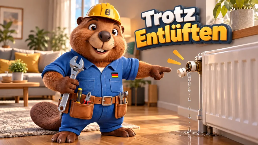 Bruno zeigt auf einen Heizkoerper, der trotz Entlueften weiter gluckert.