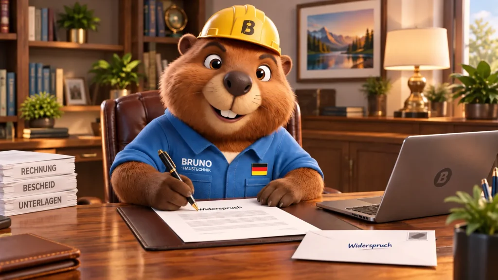 Biber Bruno schreibt einen Widerspruch gegen einen Kautionsabzug wegen eines behaupteten Schadens.