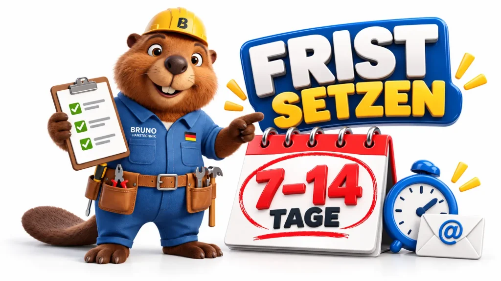 Bruno zeigt, wie man bei einer mangelhaften Rohrreinigung eine Frist von 7 bis 14 Tagen setzt.